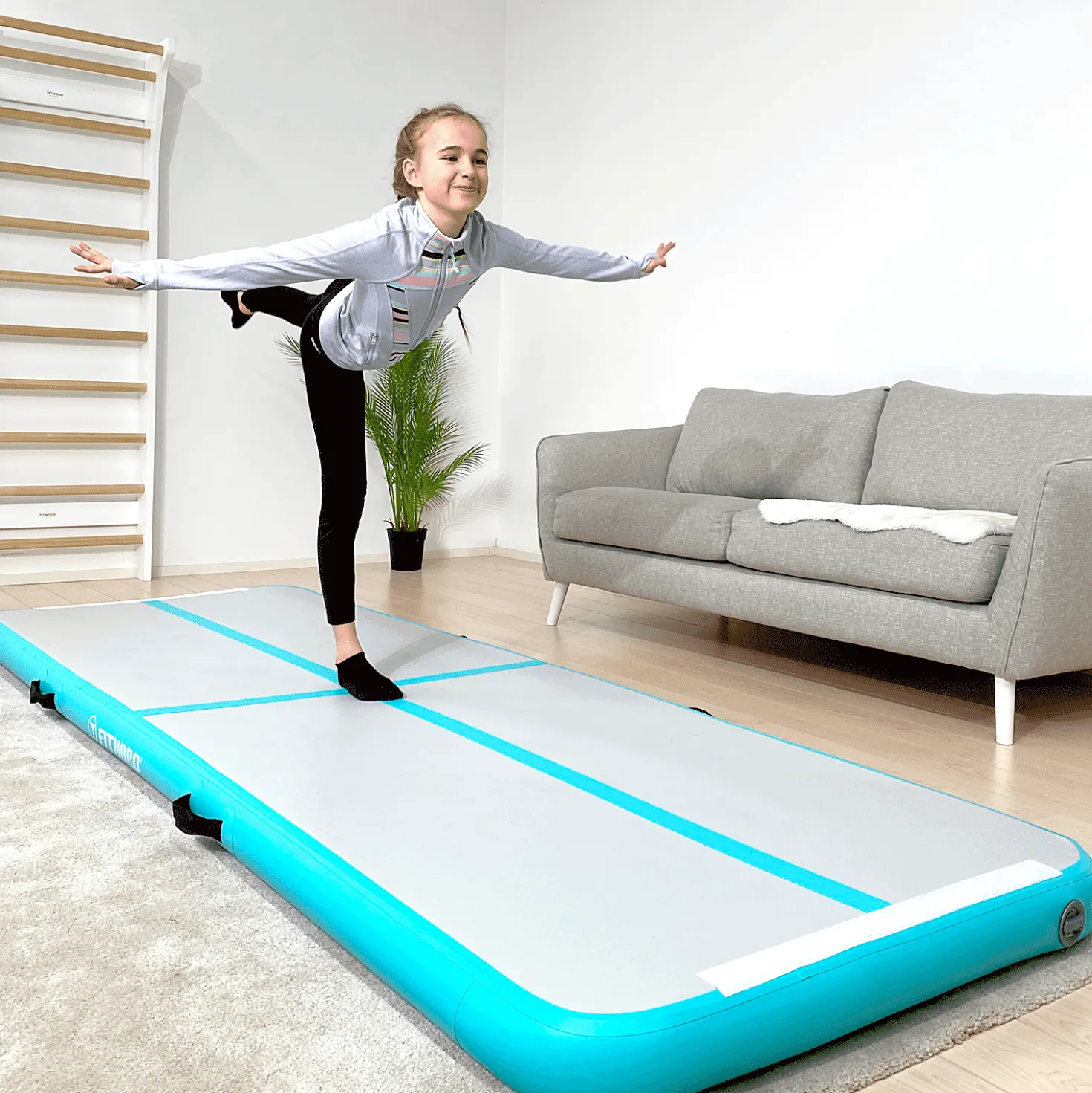 FitNord Airtrack Ilmavolttirata 3 x 1 metriä, turkoosi