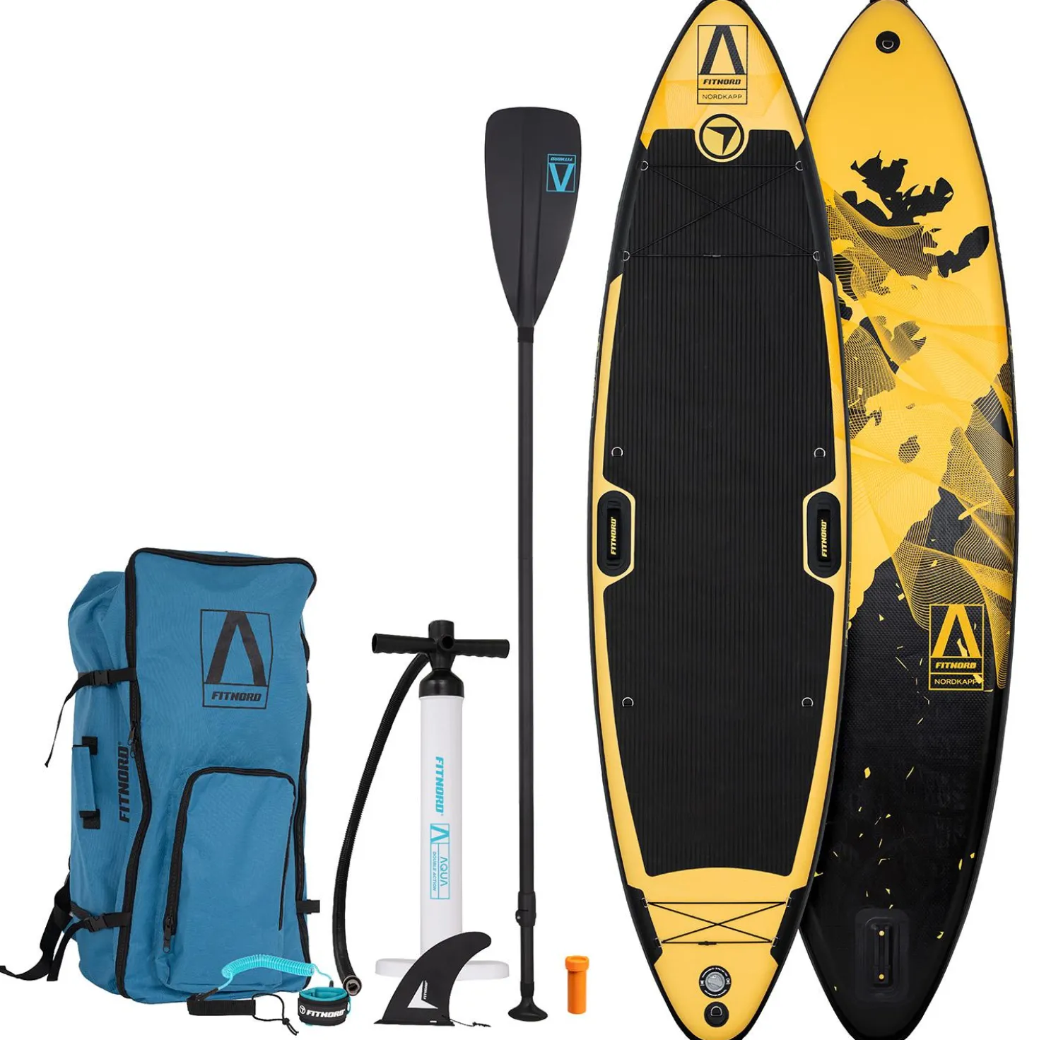 FitNord Aqua Leaf 340 SUP-lautasetti, Nordkapp (musta-keltainen), hiilikuitumelalla, G2