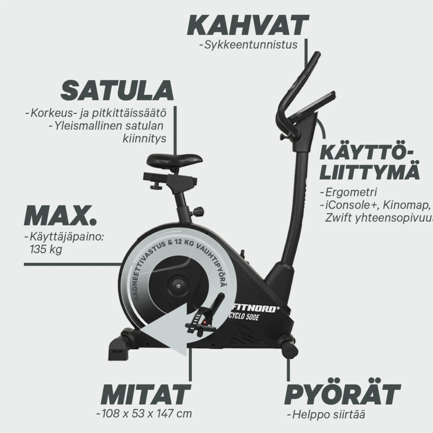 FitNord Cyclo 500E Kuntopyörä (VUODEN LISÄTAKUU KAUPAN PÄÄLLE)