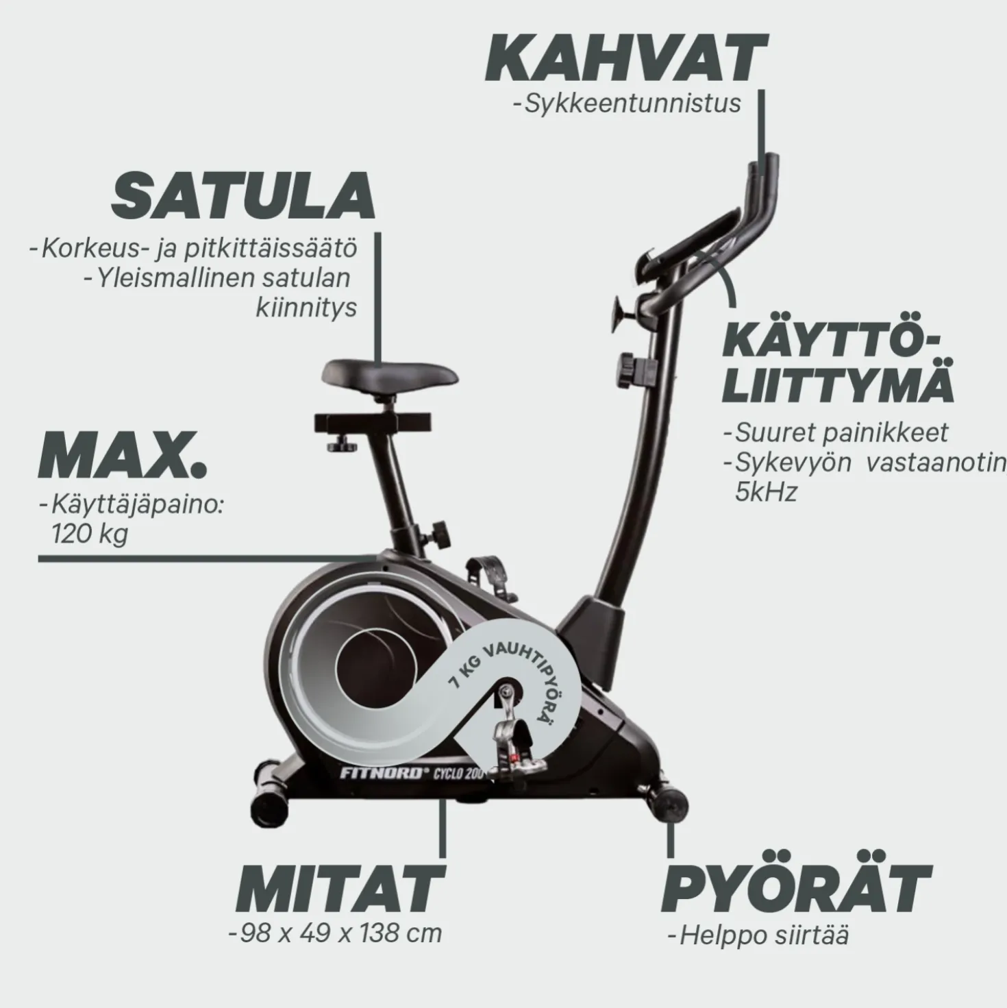 FitNord Cyclo 200 Kuntopyörä (VUODEN LISÄTAKUU KAUPAN PÄÄLLE)